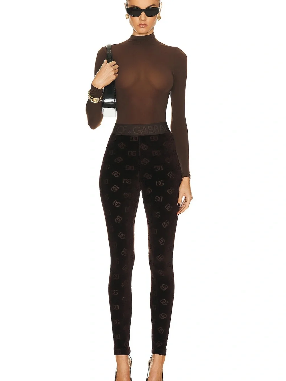 NWT Dolce & Gabbana High Waisted Pant in Espresso Brown size 44 Logo